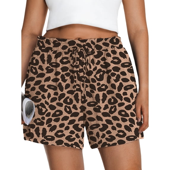 Cueply Women's Plus Size Shorts Casual Elastic Waist Ruffle Belted Shorts Adjustable Tie Knot Short for Women with Pockets