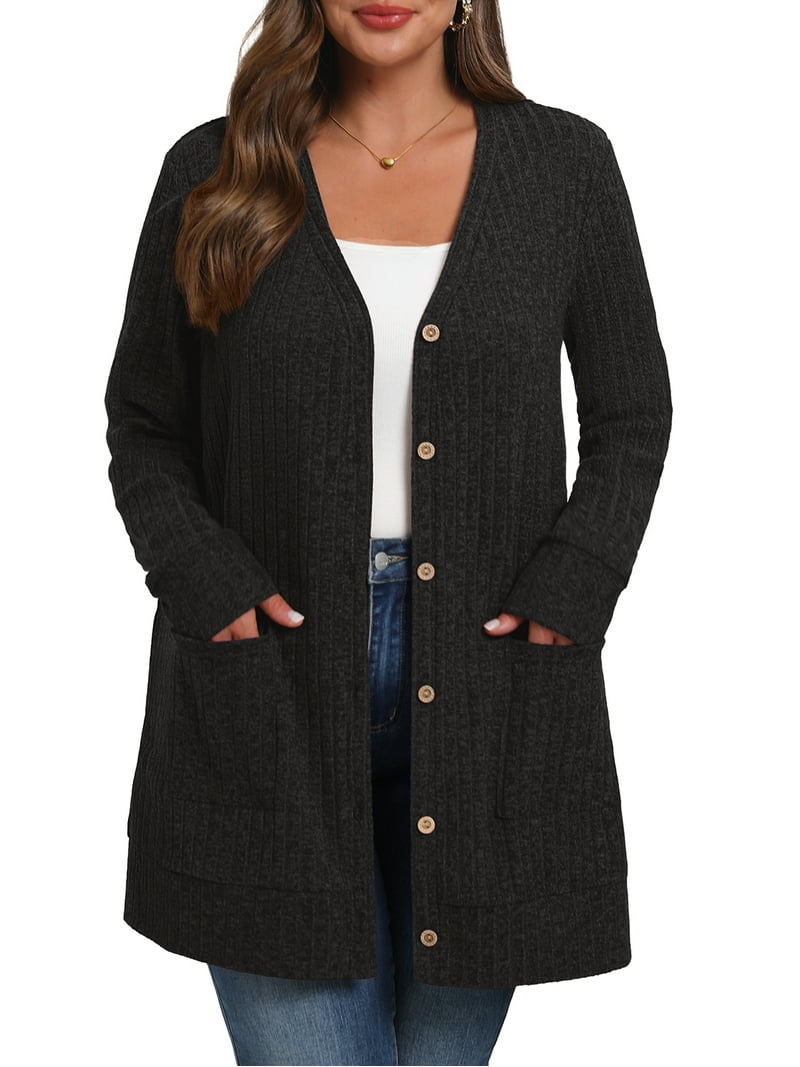 Cueply Women's Plus Size Sweater Long Sleeve Lightweight Cardigans
