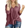 thumbnail image 1 of Cueply Women's Plus Size Tops Long Sleeve Shirts V Neck Blouses Button Down Tie Knot Tunic, 1 of 6
