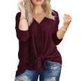 thumbnail image 1 of Cueply Women's Plus Size Tops Long Sleeve Shirts V Neck Blouses Button Down Tie Knot Tunic, 1 of 6