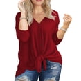 thumbnail image 1 of Cueply Women's Plus Size Tops Long Sleeve Shirts V Neck Blouses Button Down Tie Knot Tunic, 1 of 6