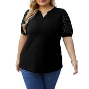 CUEPLY Women's Plus Size Tops Summer Short Sleeve Dressy Casual Blouse Shirts Waffle Knit Lace