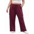 thumbnail image 1 of Cueply Women's Plus Size Wide Leg Cargo Sweatpants High Waisted Drawstring Lounge Pants with Pockets, 1 of 7