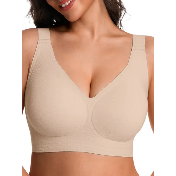 Cueply Women’s Plus Size Wireless Bra Seamless V-Neck Soft Support Everyday Comfort Bra
