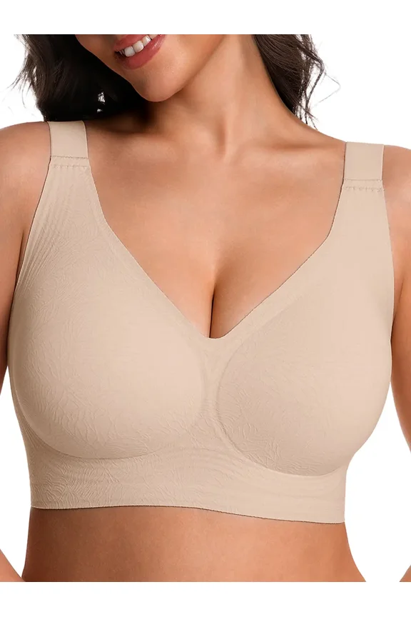 Women’s Plus Size Wireless Bra Seamless V-Neck Soft Support Everyday Comfort Bra