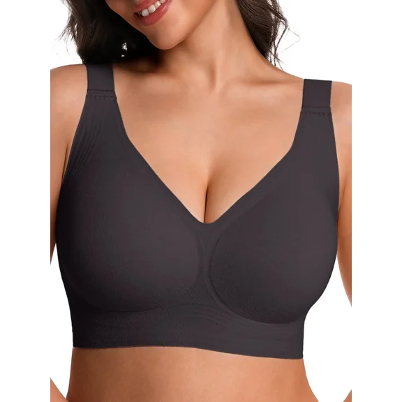Cueply Women’s Plus Size Wireless Bra Seamless V-Neck Soft Support Everyday Comfort Bra