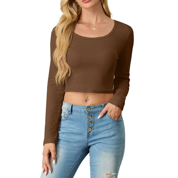 Cueply Womens Long Sleeve Shirts Spring Fall Fashion 2025 Basic Crop Tops Going Out Square Neck Tees Shirts Workout Outfits Y2k Clothes