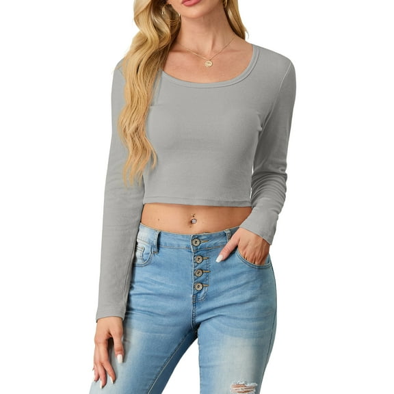 Cueply Womens Long Sleeve Shirts Spring Fall Fashion 2025 Basic Crop Tops Going Out Square Neck Tees Shirts Workout Outfits Y2k Clothes