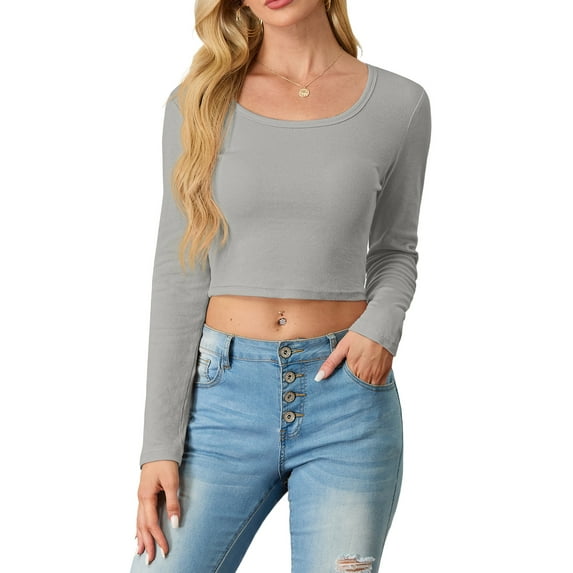 Cueply Womens Long Sleeve Shirts Spring Fall Fashion 2025 Basic Crop Tops Going Out Square Neck Tees Shirts Workout Outfits Y2k Clothes
