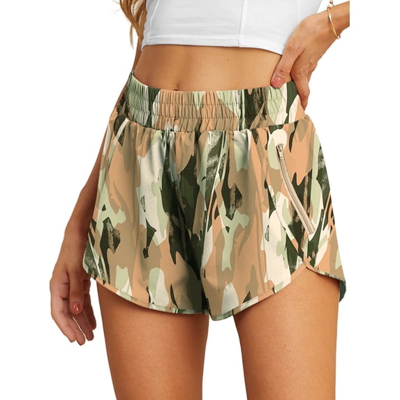 Cueply Women's Running Shorts High Waisted Athletic Gym Workout Shorts with Liner Zipper Pockets