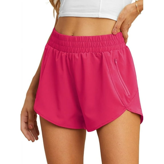 Cueply Women's Running Shorts High Waisted Athletic Gym Workout Shorts with Liner Zipper Pockets