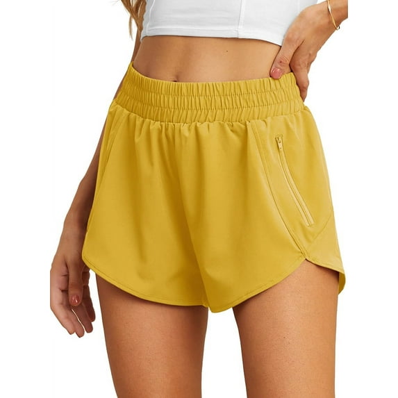Cueply Women's Running Shorts High Waisted Athletic Gym Workout Shorts with Liner Zipper Pockets