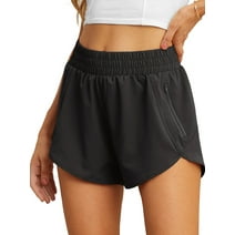 Cueply Women's Running Shorts High Waisted Athletic Gym Workout Shorts with Liner Zipper Pockets