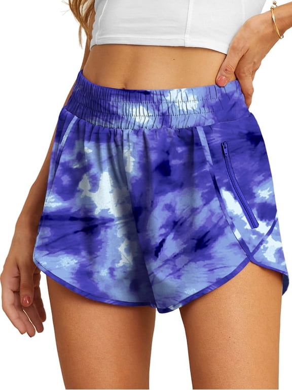 Women's Running Shorts High Waisted Athletic Gym Workout Shorts with Liner Zipper Pockets