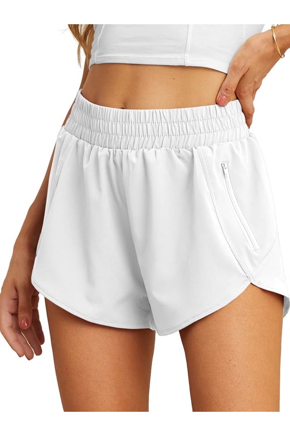 Women's Running Shorts High Waisted Athletic Gym Workout Shorts with Liner Zipper Pockets