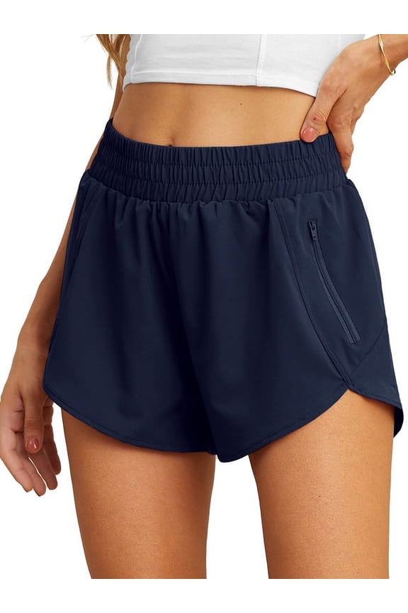Women's Running Shorts High Waisted Athletic Gym Workout Shorts with Liner Zipper Pockets