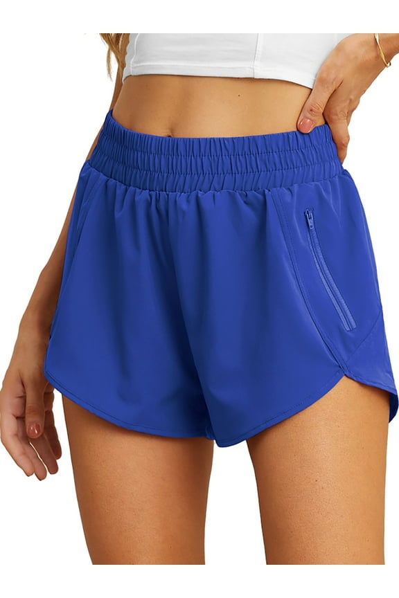 Women's Running Shorts High Waisted Athletic Gym Workout Shorts with Liner Zipper Pockets