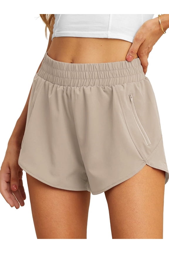 Women's Running Shorts High Waisted Athletic Gym Workout Shorts with Liner Zipper Pockets