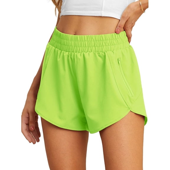 Cueply Women's Running Shorts High Waisted Athletic Gym Workout Shorts with Liner Zipper Pockets