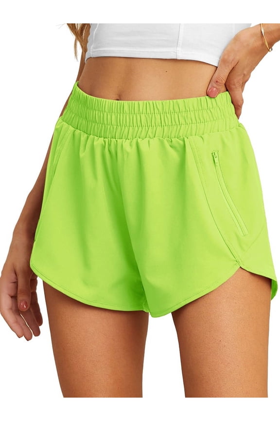 Women's Running Shorts High Waisted Athletic Gym Workout Shorts with Liner Zipper Pockets