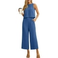 thumbnail image 1 of Cueply Women's Summer 2 Piece Outfits Lounge Sets Sleeveless Crop Top Wide Leg Cropped Pants with Pockets, 1 of 7