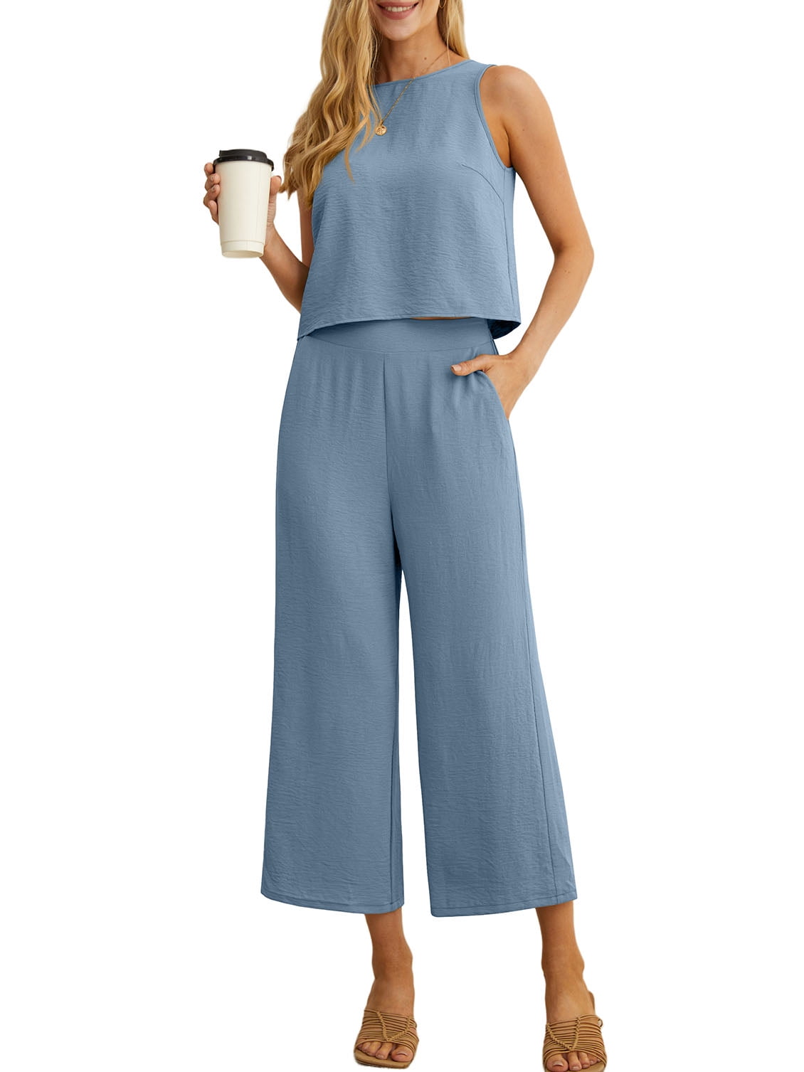 2-piece Sleeveless Crop Top & Lounge Pant Set