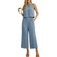 thumbnail image 1 of Cueply Women's Summer 2 Piece Outfits Lounge Sets Sleeveless Crop Top Wide Leg Cropped Pants with Pockets, 1 of 7