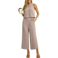 thumbnail image 1 of Cueply Women's Summer 2 Piece Outfits Lounge Sets Sleeveless Crop Top Wide Leg Cropped Pants with Pockets, 1 of 7