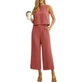 thumbnail image 1 of Cueply Women's Summer 2 Piece Outfits Lounge Sets Sleeveless Crop Top Wide Leg Cropped Pants with Pockets, 1 of 7