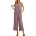thumbnail image 1 of Cueply Women's Summer 2 Piece Outfits Lounge Sets Sleeveless Crop Top Wide Leg Cropped Pants with Pockets, 1 of 7