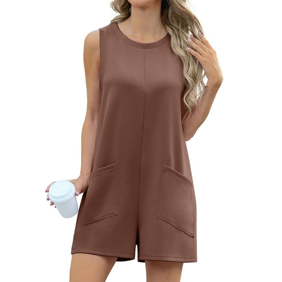 Cueply Women's Romper Summer Short Overalls Sleeveless Casual Jumpsuits Round Neck Loungewear Tank Tops Loose Fit with Pockets