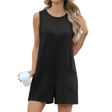 Cueply Women's Romper Summer Short Overalls Sleeveless Casual Jumpsuits Round Neck Loungewear Tank Tops Loose Fit with Pockets