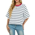 thumbnail image 1 of Cueply Tops for Women Summer Short Sleeve T Shirts Striped Design Fashion Crewneck Casual Loose Basic Tee Shirts, 1 of 9