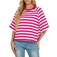 thumbnail image 1 of Cueply Tops for Women Summer Short Sleeve T Shirts Striped Design Fashion Crewneck Casual Loose Basic Tee Shirts, 1 of 8