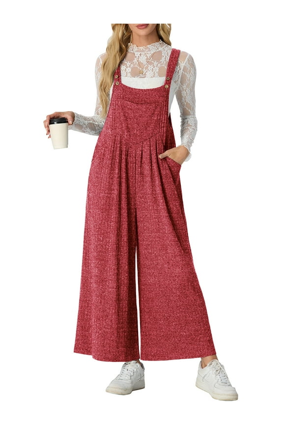 Jumpsuits for Women Winter Warm Loose Adjustable Strap Bib Overalls Wide Leg Pants with Pockets