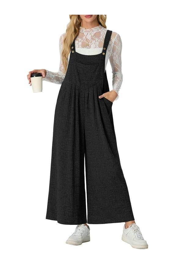 Jumpsuits for Women Winter Warm Loose Adjustable Strap Bib Overalls Wide Leg Pants with Pockets