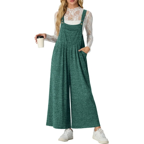 Cueply Jumpsuits for Women Winter Warm Loose Adjustable Strap Bib Overalls Wide Leg Pants with Pockets
