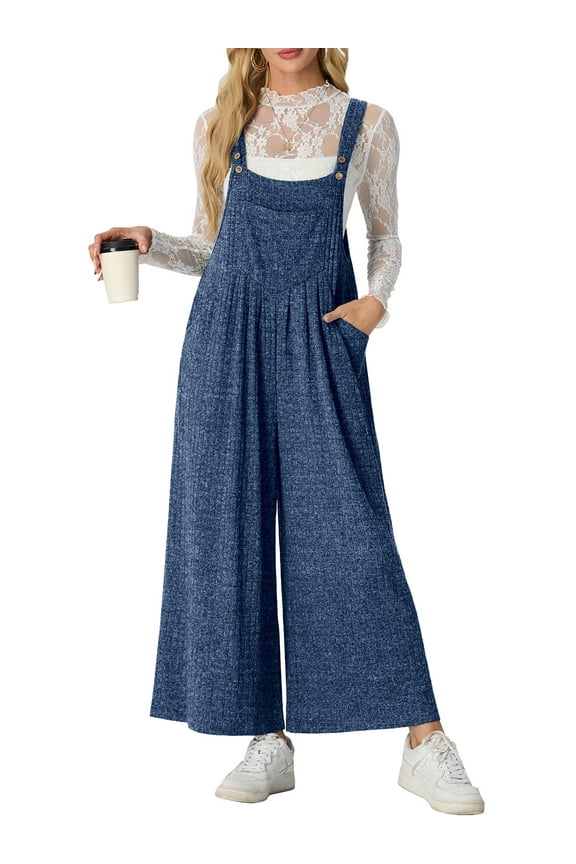 Jumpsuits for Women Winter Warm Loose Adjustable Strap Bib Overalls Wide Leg Pants with Pockets