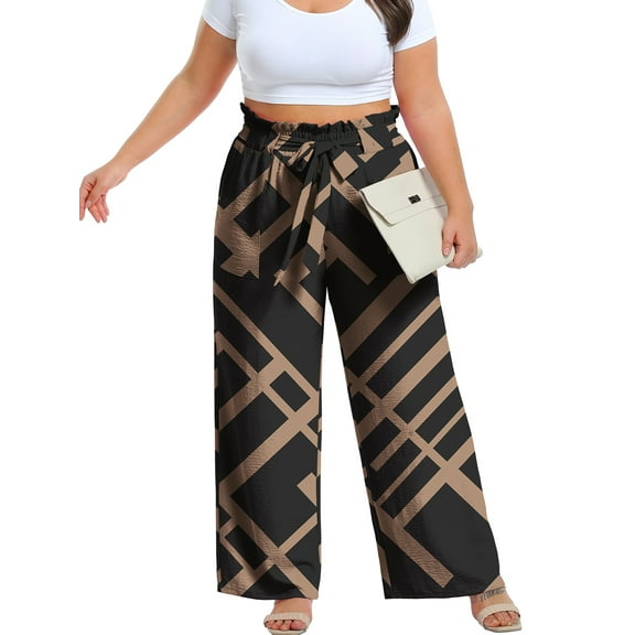 Cueply Women's Wide Leg Pants Plus Size Elastic Tie Knot Lounge Pants Loose Trousers with Pockets