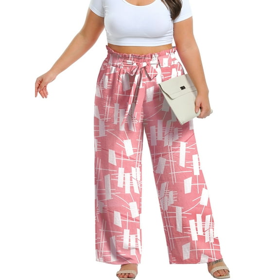 Cueply Women's Wide Leg Pants Plus Size Elastic Tie Knot Lounge Pants Loose Trousers with Pockets