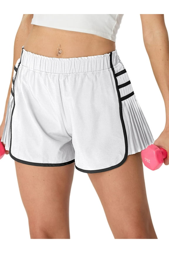 Women's Workout Shorts Pleated Running Athletic Gym Shorts with Liner Quick Dry