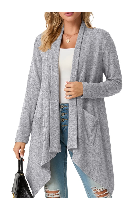 Womens Cardigan Long Sleeve Knit Soft Fall Open Front Duster Lightweight Coat with Pocketes