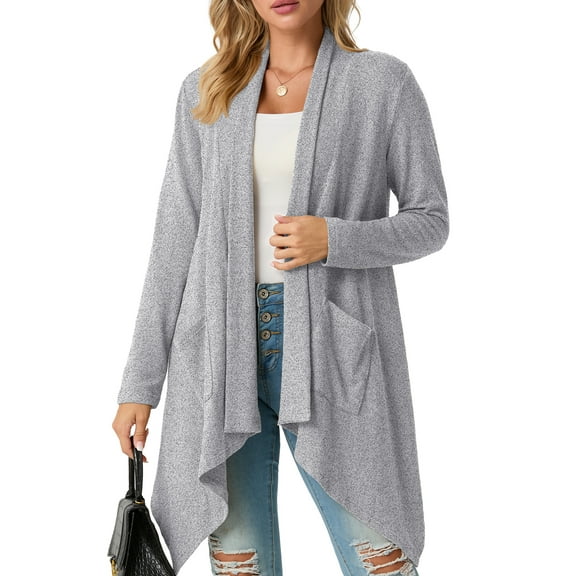 Cueply Womens Cardigan Long Sleeve Knit Soft Fall Open Front Duster Lightweight Coat with Pocketes