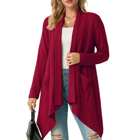 Cueply Womens Cardigan Long Sleeve Knit Soft Fall Open Front Duster Lightweight Coat with Pocketes