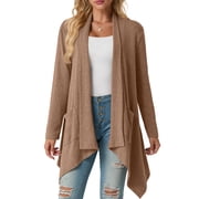 Cueply Womens Cardigan Long Sleeve Knit Soft Fall Open Front Duster Lightweight Coat with Pocketes