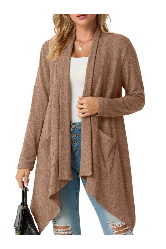 Womens Cardigan Long Sleeve Knit Soft Fall Open Front Duster Lightweight Coat with Pocketes