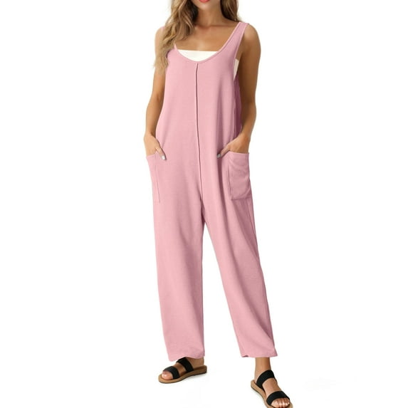 Cueply Womens Casual Knit Jumpsuits Sleeveless V Neck Trendy Long Pants Overalls with Pockets All Seasons