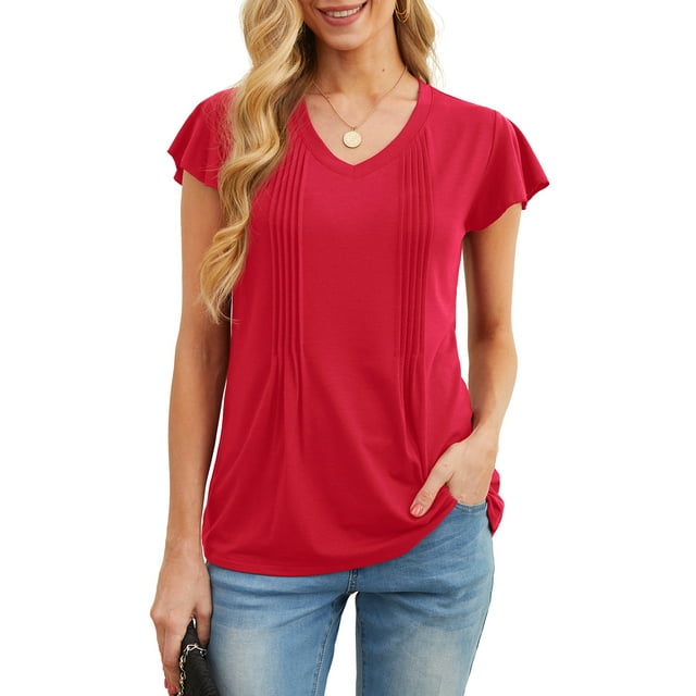 Cueply Womens Casual Tops Summer Short Sleeve V Neck T Shirts Loose