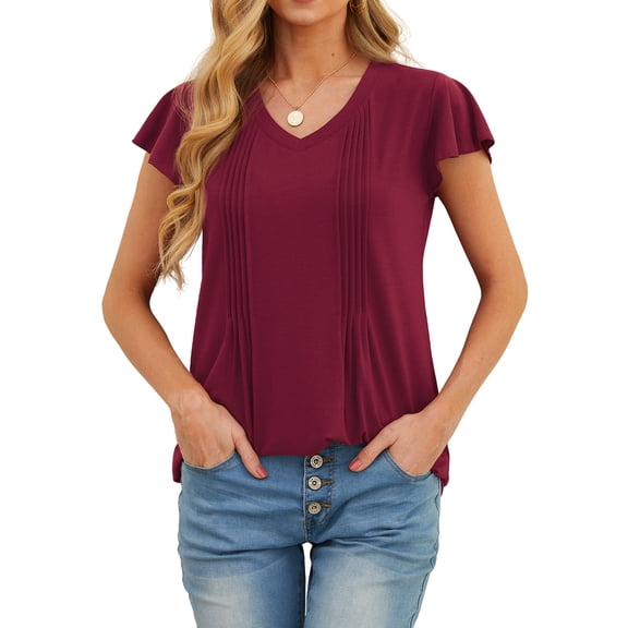 Cueply Womens Casual Tops Summer Short Sleeve V Neck T Shirts Loose Tunic Tops