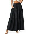 thumbnail image 1 of Cueply Womens Flowy Long Maxi Skirt Pleated Elastic High Waist Drawstring Tiered Skirts with Pockets, 1 of 7